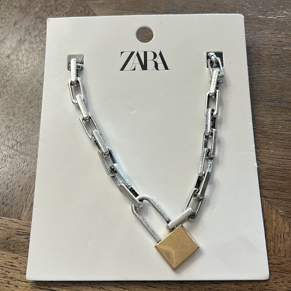 Zara Gold and Silver Tone Padlock Chain Necklace New Retired - Picture 2 of 3